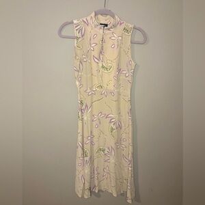 Y2K Vintage Semi Sheer Earthy Floral Paisley Sleeveless Dress 100% Silk Size XS